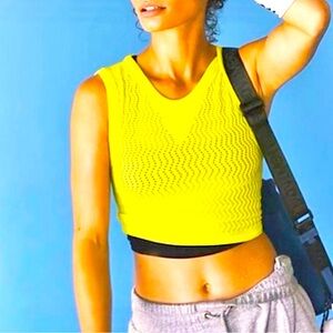 Free People Movement Mesh Crop Tank Highlighter Yellow Size M/L NWOT